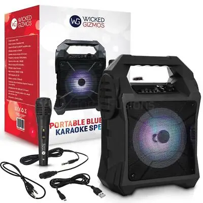 Portable Bluetooth Karaoke Machine Party LED Light Mics Speaker Songs MP3 Phone • £14.99