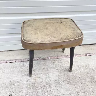 Vtg MCM Stool Tapered Legs Padded Vinyl Mid Century Modern Tan Sewing Ottoman HN • $45