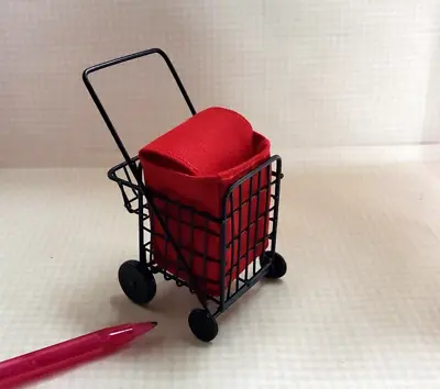 Miniature Black Metal Grocery Cart W/Red Bag Insert - DOLLHOUSE 1:12 Scale • $17.98