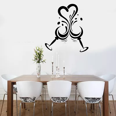 Love Heart Vine / Wine Glasses Quote Wall Stickers Art Room Removable Decals DIY • £4.99