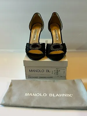 Manolo BlahnikBlack Sedaraby D'orsay Satin Crystal Rhinestone 39 B Pumps • $300