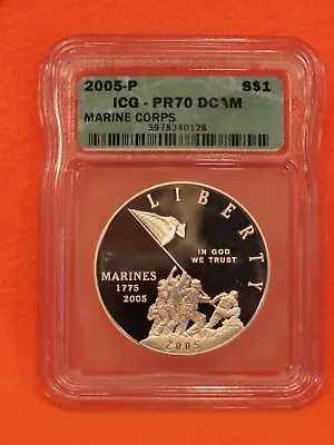 2005-P Marine Corps 230th Anniversary Silver Dollar (ICG) PR 70 DCAM - Beautiful • $160