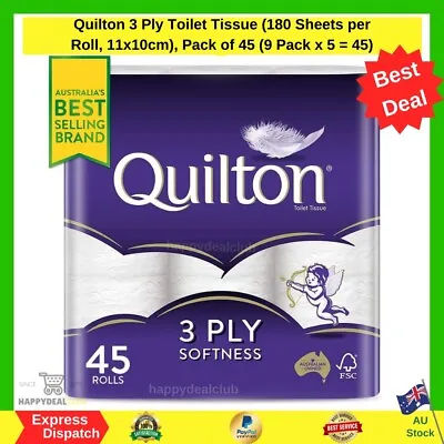 $26.99 • Buy Toilet Paper 45 Rolls Quilton 3 Ply White Soft Tissue Bulk | FREE SHIPPING | NEW