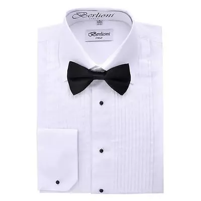 Berlioni Italy Men's Tuxedo Dress Shirt Wingtip & Laydown Collar With Bow-Tie • $26.24