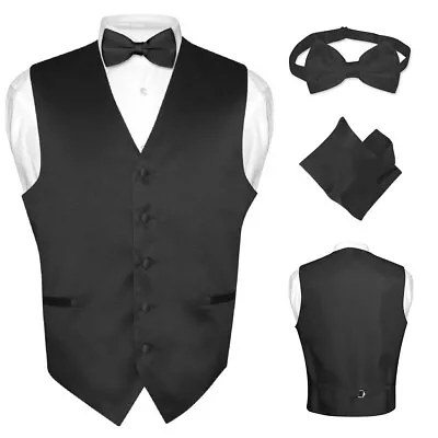 Men's Dress Vest BOWTie Hanky Solid Color Waistcoat Bow Tie Set Suit Or Tuxedo • $24.95