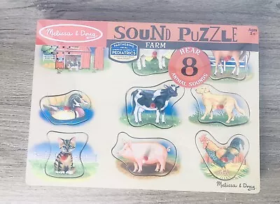 Melissa And Doug Farm Animals Wooden Peg Sound Puzzle Cow Pig Horse NEW • $24.99