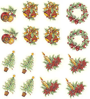 Ceramic Decals Vintage Christmas Design Wreath Tree Candle Bell Ornament  1.25in • $1.85