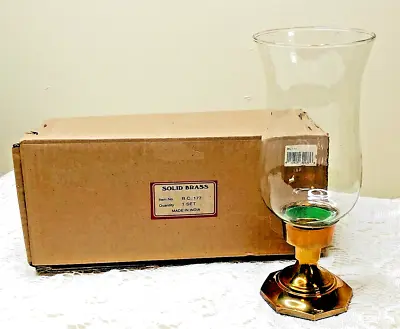 Vintage Solid Brass Country Farmhouse Glass Hurricane Shade 9 Inch Candle Holder • $30