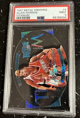 Allen Iverson 1997 Metal Universe Titanium #2 Die-Cut Acetate PSA 9 Mint • $350