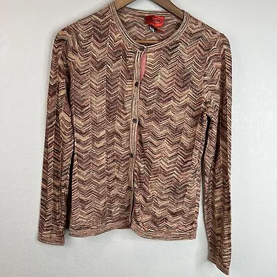 Missoni For Target Womens Sweater M Cardigan Chevron Brown Metallic Gold Thread • $104.50