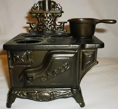 Antique Cast Iron Coal Stove Eagle + Saucepan Dollhouse Miniature Sales Sample • $48