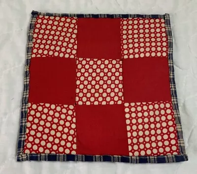 Vintage Antique Patchwork Quilt Table Topper Or Doll Quilt Nine Patch Red • $7.15