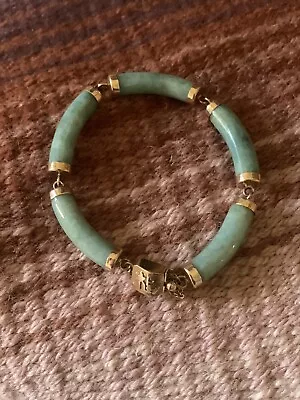 VINTAGE 14K GOLD JADE LINK BRACELET Green Jade 14k Gold Link Bracelet Jade Cuff • $329