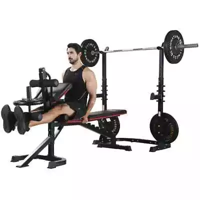 Adjustable Olympic Workout Bench With Squat Rack Leg Extension Preacher Curl • $249.99