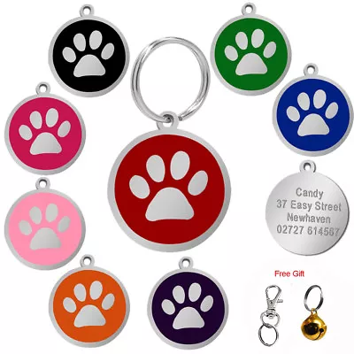 Personalized Pet Dog Tags Custom Engraved Dogs Name Address Number + Free Bell • $6.29