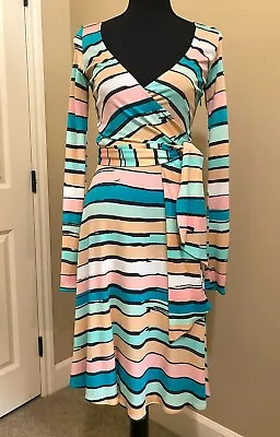 Issa London Multi Color Stripe Faux Wrap Dress NWOT Size6 UK10 • $98