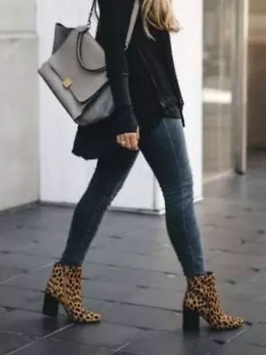 URBAN SOUL Leather Upper & Lining Leopard Print Ankle Boots Size 41 Or 10 • $35