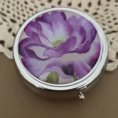 Pill Box For Purse Decorative Pill Case Purple Pill Holder Mint Vitamin Metal • $14.88