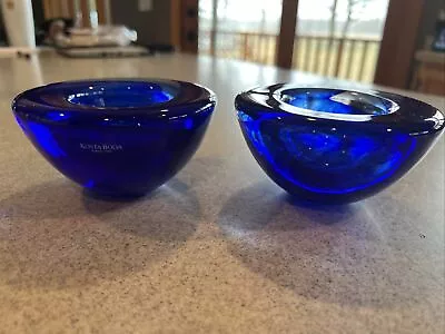 2 Kosta Boda Cobalt Blue With Swirls Glass Candle Votive Holders • $25