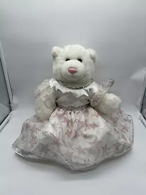 Build A Bear White Bear Pink Nose Plush Stuffed Animal With Dress • $15