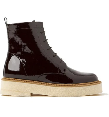 $148 • Buy NIB Paloma Barcelo Women's Patent Leather Prudence Lace Up Boots Brown EU 40