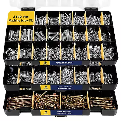 2140 Pieces Hardware Assortment Kit - Carbon Steel Metric & SAE Machine Screw • $57.19