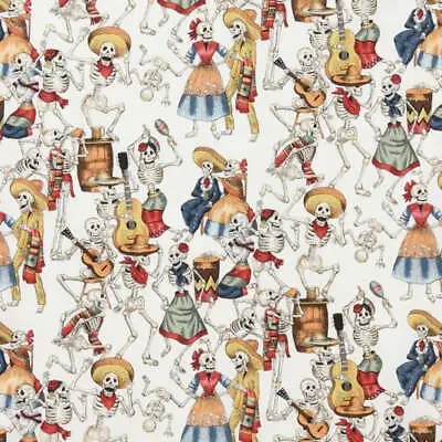 Fiesta De Los Muertos Natural Alexander Henry Fabric PER HALF METRE 45AR Skelet • £10.50