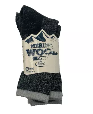 Ecosox Unisex Black Gray Merino Wool Stretch Hiking Crew Socks Size 9-11 2-Pack • $18