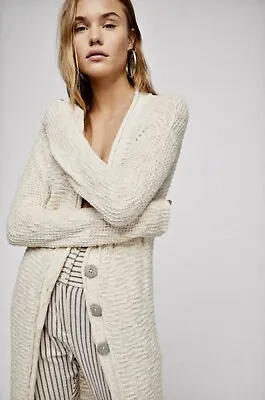 Free People Sweater Maxi Cardigan Clearwater Ivory Textured Slimming  S NWT • $64