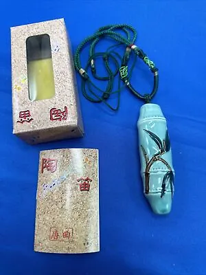 Vintage Whistle Necklace 4 Hole Ocarina Ceramic Bamboo Shaped Beginner Inst. • $14.99
