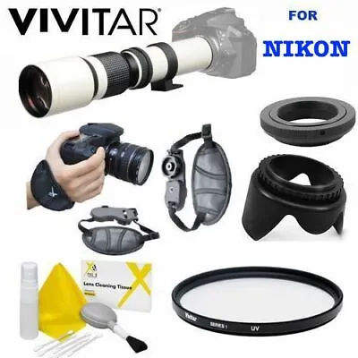  Vivitar White Pro Line Telephoto Zoom Lens For Nikon D3100 D3200 D3300 D5000 • $144.08