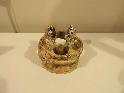 + Vintage Circle Of 4 Friends Candle Holder Mayan/Aztec Pottery Folk Art • $15.99