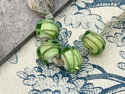 Handmade Lampwork Glass Beads - Peridot Green Beads Made To Order By Emma Ralph • £21