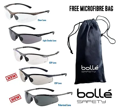 BOLLE CONTOUR Safety Glasses Clear Smoke ESP Lens Anti-Fog Anti-Scratch FREE Bag • £2.99