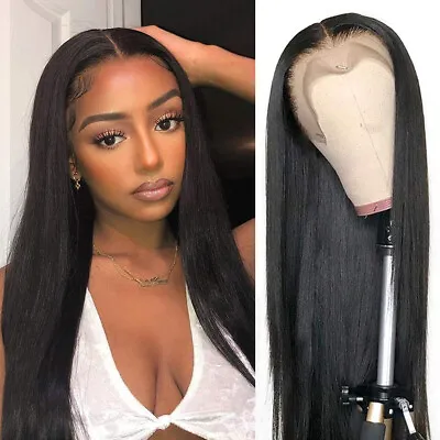 Long Straight Black Hair Women Glueless Synthetic Lace Front Wigs Heat Resistant • $23.90