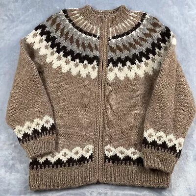 Vintage Hilda Ltd Cardigan Mens XL Tan Icelandic Nordic 100% Wool Full Zip • $99.99