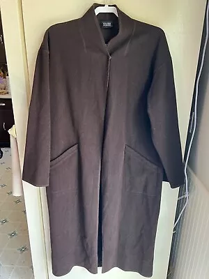 EILEEN FISHER Cardigan 100% Wool Maxi Duster Open Front Long Sleeve Brown Snap • $55