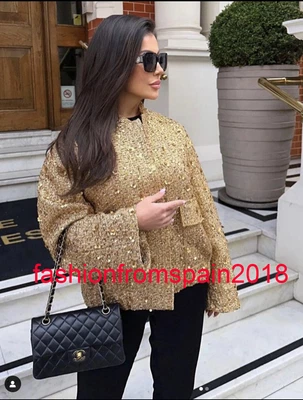 $150.99 • Buy Zara New Woman Zw Collection Sequin Jacket Gold Xs-l 7925/993