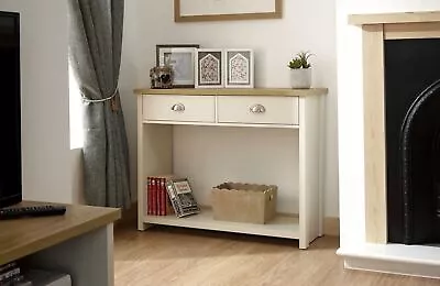 Cream Oak Console Table 2 Drawer Telephone Table D Cup Metal Handles Lancaster • £109.99