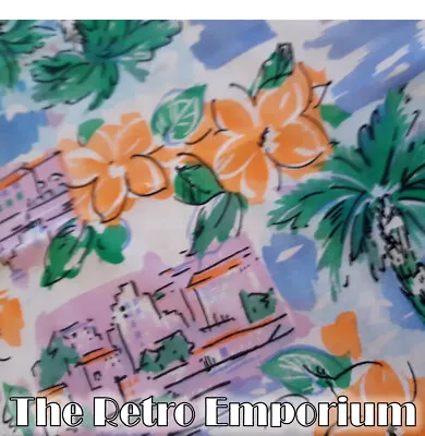 RETRO Vintage COTTON POLY Dress Fabric PALMS Hawaii Pastel 1980s Dress Fabric • $7.29