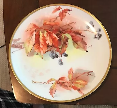 Vtg A. Lanternier Limoges France Hand Painted Artist Signed Plate W/Leaves Berry • $10