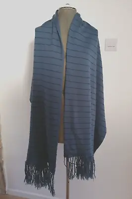 Jaeger Wrap 100% Wool 22'' X 80'' Blue Striped Double Sided Shawl Scarf Vintage • £22.99