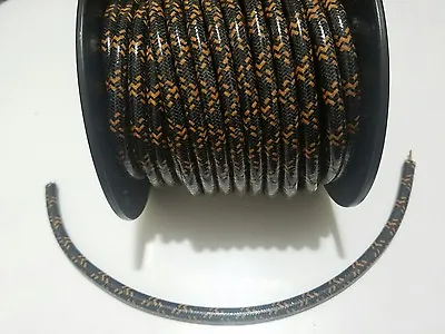 7mm Copper Core BRAIDED CLOTH BLACK ORANGE SPARK PLUG WIRE DIY Per Foot 1' • $3