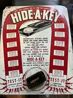 HIDE A KEY Vintage Advertising Sign Metal Store Display With Key Case!! Rare!! • $99.95