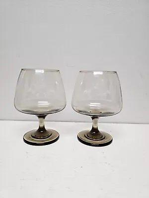 Libbey Tawny Accent Brandy Snifters Set Of 2 Smokey Brown Vintage Barware • $19