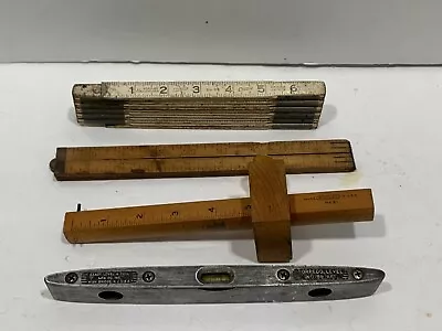 Vtg Stanley Wood Extension Folding Ruler 72  Wooden Marking Gauge Torpedo Level • $19.98