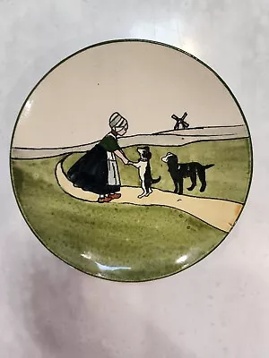 Haag Pottery Hand Painted Plate W/ Dutch Girl Windmill Dog Shepherd Terrier 6  • $19.98