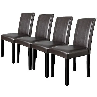 Dining Parson Chairs High Brown PU Leather Elegant Design Home Kitchen Set Of 4 • $119.99