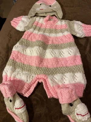 £17.99 • Buy Hand Knitted Baby Clothes / Romper Set  / Hat, Boots Reborn Doll 20''-21''