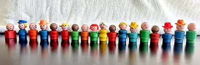 Vintage 1970's Fisher Price Little People Wood Body/plastic Head - Lot Of 18 • $9